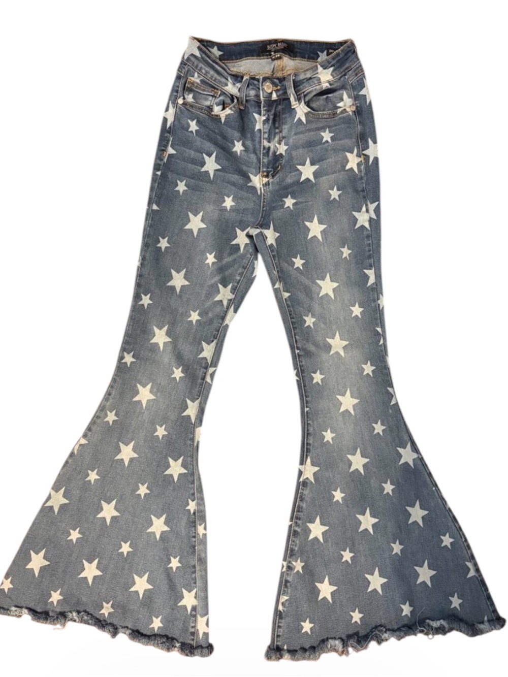 Star Print Flared Jeans - Blue with White Stars